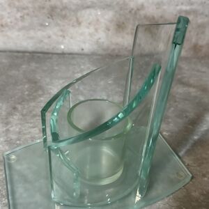 PartyLite Glass Candle Holder (Retired) - Clear and Aqua